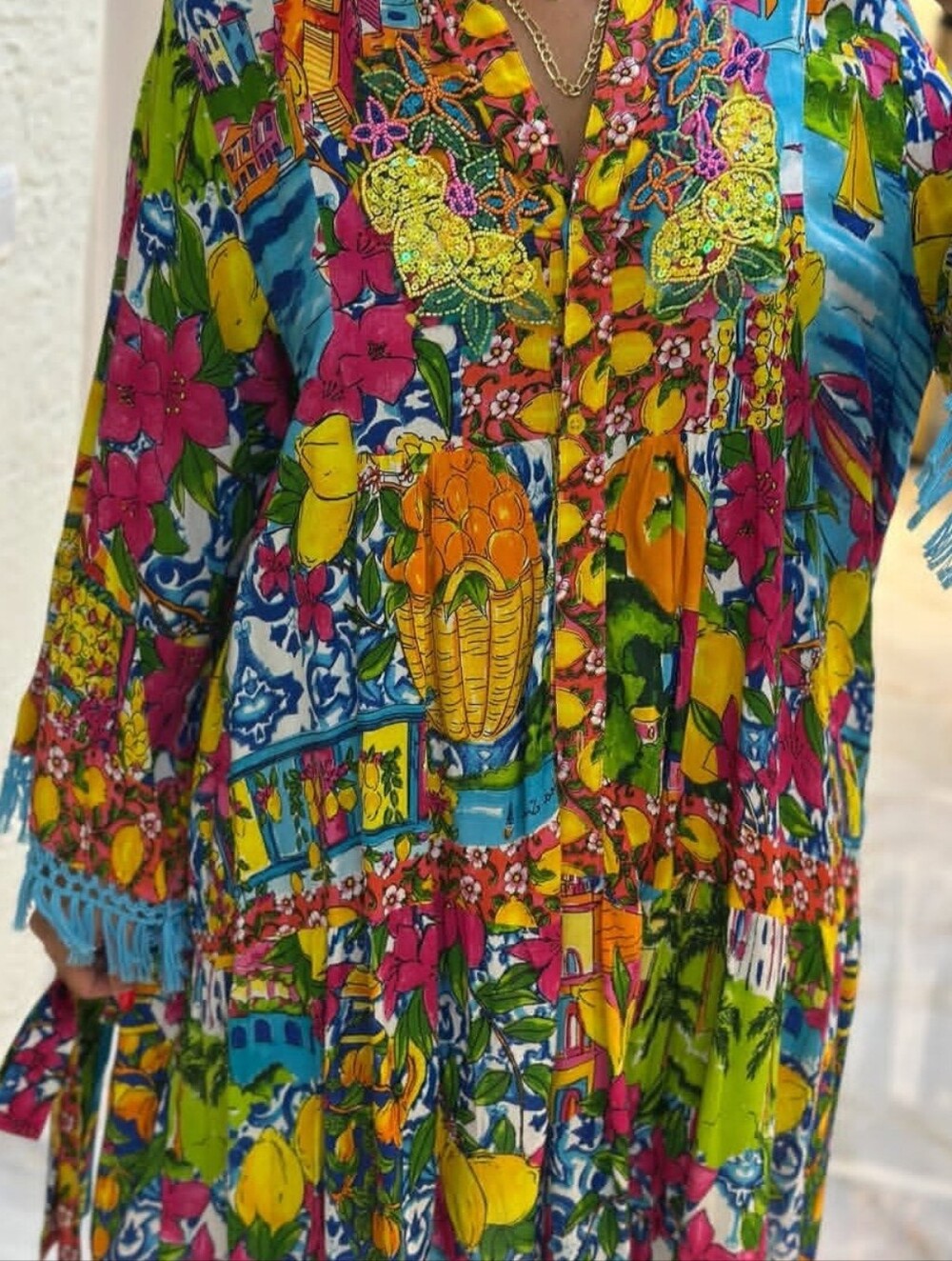 Antica Sartoria by Giacomo Cinque 'Positano' Lemon Beaded Maxi Dress